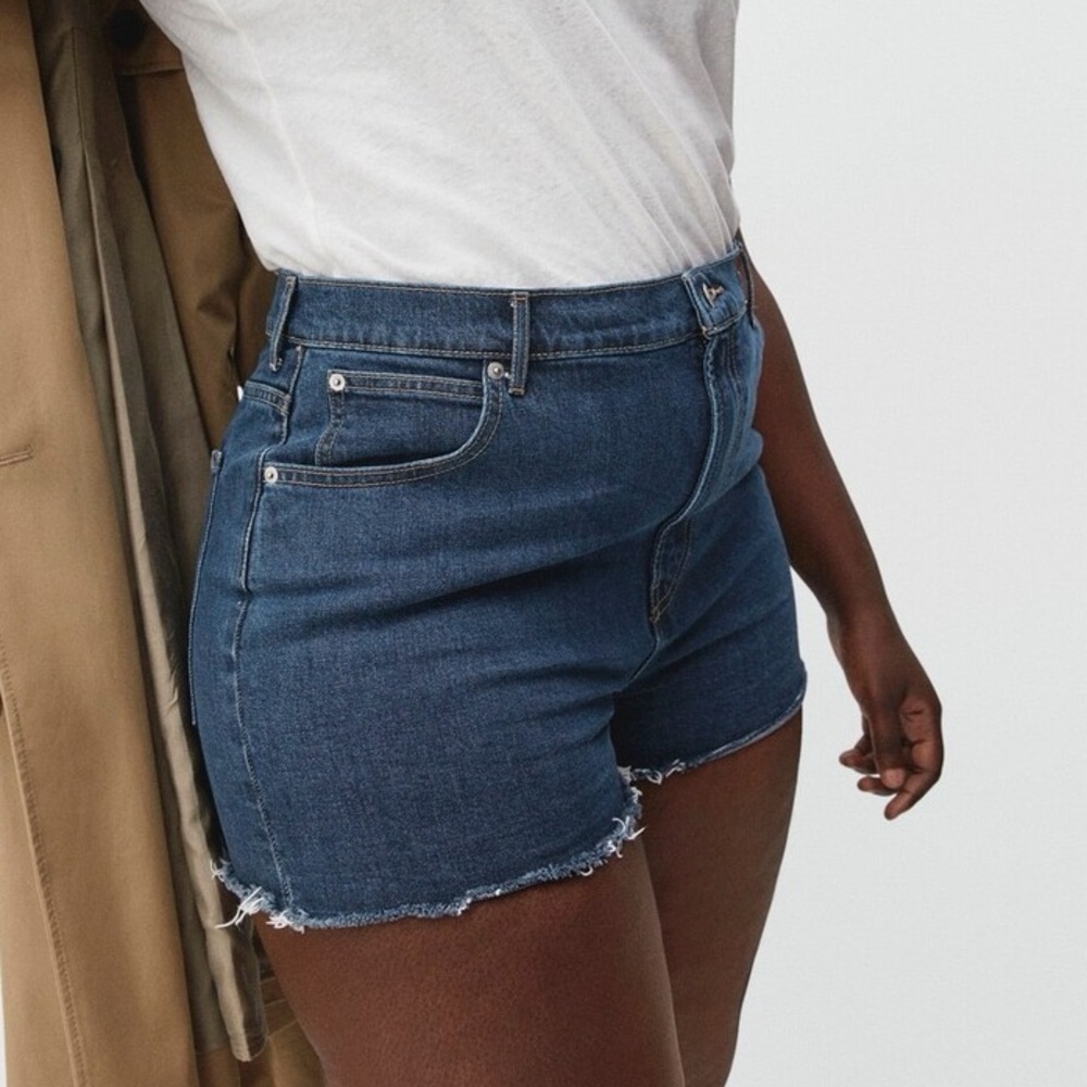 Everlane The Way High Denim Shorts Cutoffs Raw Hem Indigo Blue Size 32 New